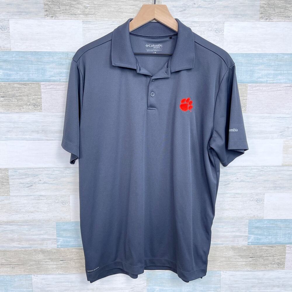 Clemson University Tigers Columbia Golf Tech Polo Shirt Gray Football Mens Large